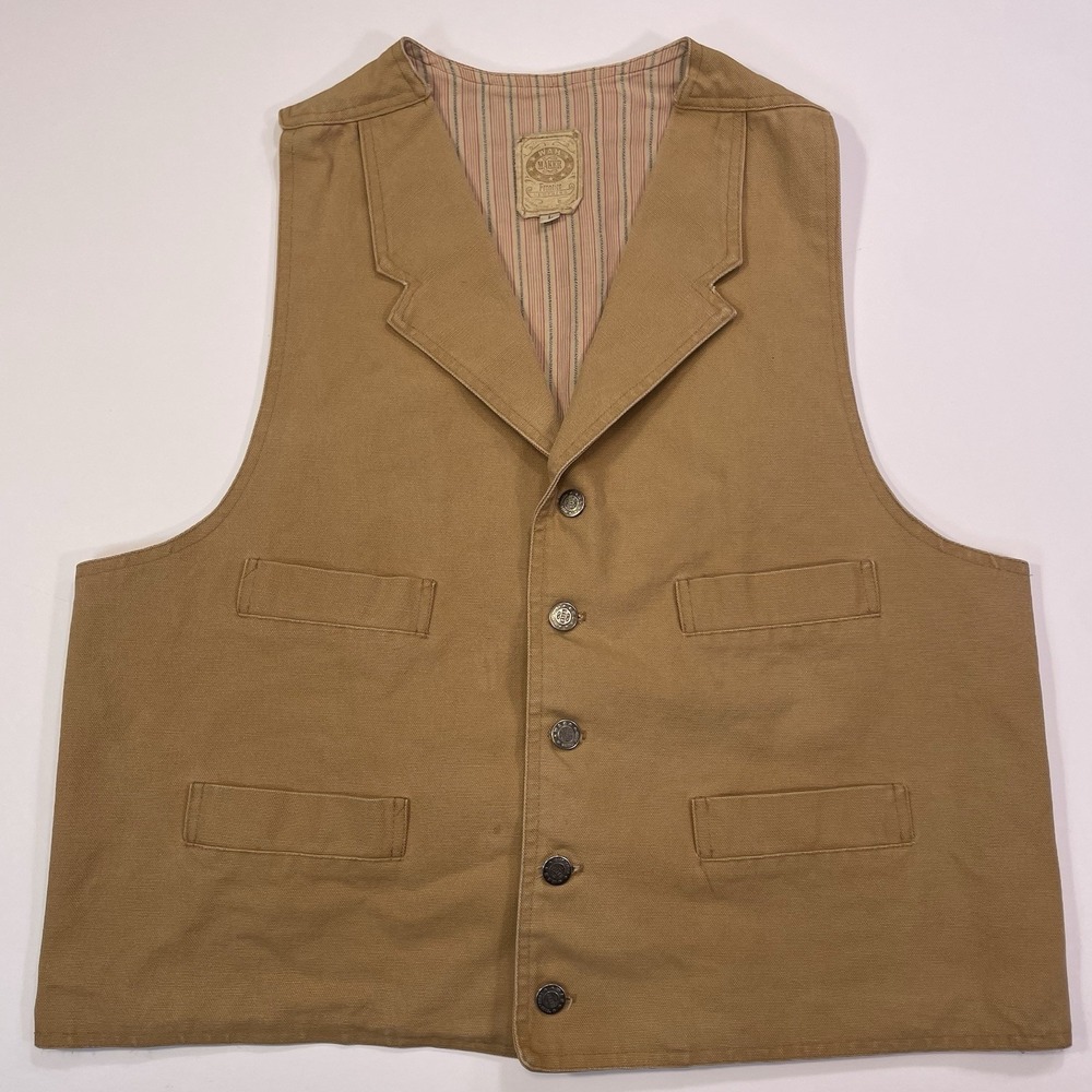 Wah Maker Frontier Western Cowboy L Light Brown Canvas Button Vest Waistcoat